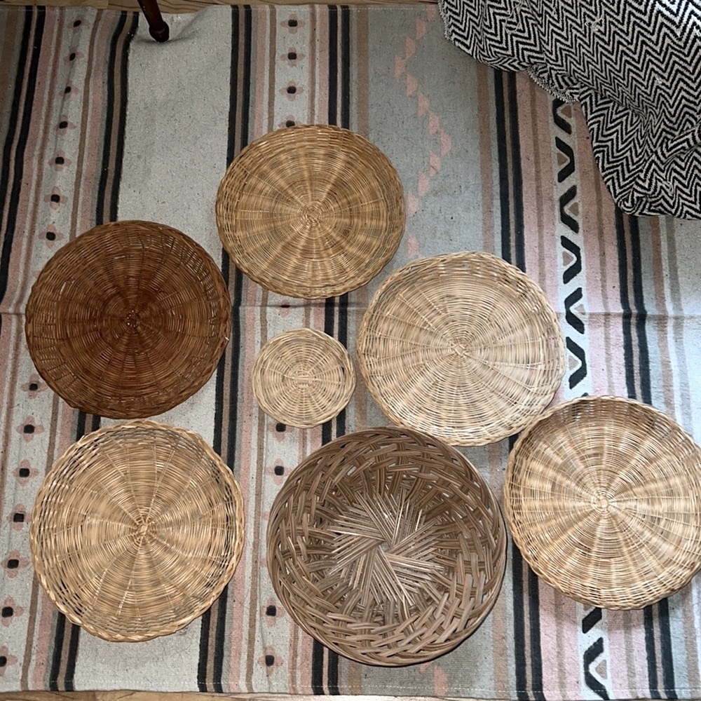 Boho Hippie wicker woven basket wall art set of 7.
